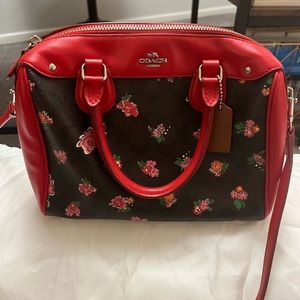 Coach Red and Black Floral Bag